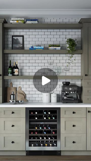 The RTA Store on Instagram: "The Cobblestone Grey collection features a grey stain finish that gives the cabinetry a sophisticated and elegant look. The stain brings out the natural beauty of the wood grain, creating a textured and dynamic appearance. The recessed door style adds depth and dimension to the cabinets, giving them a polished and refined look. With their high-quality construction and on-trend design, Cobblestone Grey cabinets are an excellent investment for any homeowner looking to upgrade their space. #designertips This image has custom options as this cabinet finish does not have full height base cabinets as shown on either side and the floating shelves in the middle are too long for the ones that come standard in the finish so they are created from panels and custom built. North Carolina Cabins, Recessed Door, Cabinet Finishes, Grey Stain, Grey Cabinets, Elegant Look, Base Cabinets, Door Styles, Too Long