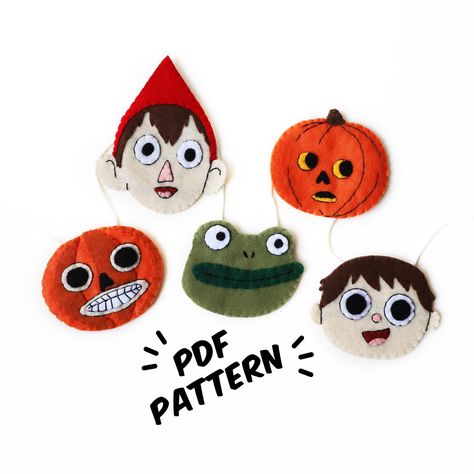 This Over the Garden Wall Halloween fall garland felt pattern is so easy to make! It is the perfect handmade decor for any room. Make it for fun, or give as an amazing handmade gift. Felt is very durable and easy to wash. This project is all hand sewn, no sewing machine required! You will receive a PDF with the printable template and easy to follow step-by-step instructions.  Please note : All patterns are copyright protected. Not to be distributed, transferred, or sold in any form. For personal use only. Over The Garden Wall Ornament, Over The Garden Wall Pattern, Over The Garden Wall Decor, Over The Garden Wall Pottsfield, Over The Garden Wall Halloween, Pottsfield Pumpkin, Halloween Fall Decorations, Felt Halloween Decorations, Diy Halloween Garland