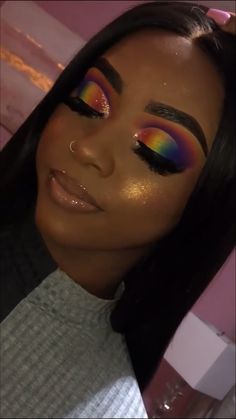 Untitled Rainbow Makeup Looks, Colorful Makeup Looks, Maquillage Yeux Cut Crease, Makeup Cantik, Maquillage On Fleek, Pride Makeup, Rainbow Makeup, Birthday Makeup, Colorful Eye Makeup