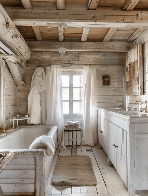 Rustic Cabin Bathroom Designs: Whitewashed Wood and Rustic Chic Style 2024 Routine, Rustic Cabin Bathroom, Log Cabin Bathroom, Farmhouse Bathroom Design, Cabin Bathrooms, Rustic Bathroom Designs, Simple Dinner, Rustic Bathroom Decor, Rustic Bathrooms