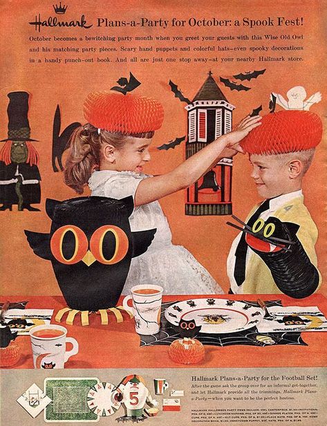 1950s Hallmark Halloween Advertisement/ Halloween Party/ Halloween Party for Kids/ Vintage Halloween / Vintage Advertising #1950s #halloween #vintagead #vintagehalloween 1950s Halloween, Hallmark Halloween, Vintage Halloween Images, Vintage Halloween Costume, Vintage Halloween Decorations, Halloween Illustration, Magazine Ad, Halloween Images, Spooky Decor