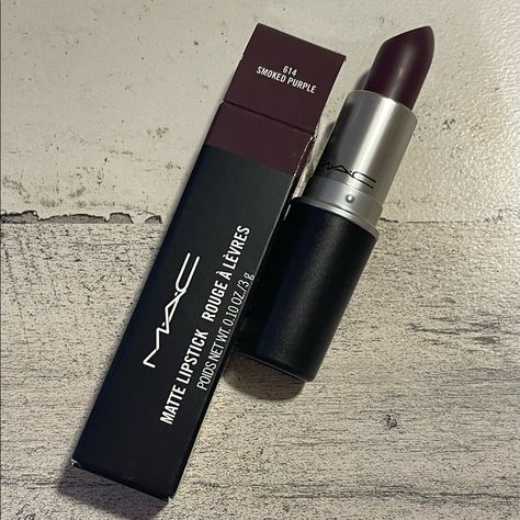 Rare Mac Smoked Purple Matte Lipstick Lip Care Stunning Perfected Look 90s Dark Lipstick, Dark Feminine Makeup Products, Goth Cosmetics, Purple Makeup Products, Mac Smoked Purple, Dark Plum Lipstick, Purple Matte Lipstick, Vampy Lipstick, Dark Purple Lipstick