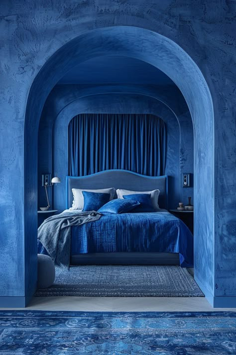 29 Minimal Blue Bedroom Ideas 29 Blue Themed Bedroom Aesthetic, Sparse Decor, Indigo Bedroom, Uncluttered Bedroom, Smurfs Village, Royal Blue Bedrooms, Moon Bedroom, Beautiful Bed Designs, Blue Bedroom Ideas