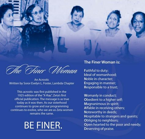 Finer Womanhood Acrostic Zeta Tau Alpha Philanthropy, Black Sisterhood, Zeta Phi Beta Vision Board, Zeta Phi Beta Shirts, Zeta Phi Beta Poses, Gamma Phi Beta Letters, Black Sorority, Finer Womanhood, Zeta Phi Beta Finer Womanhood