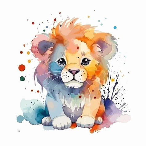 Lion Painting Nursery, His And Her Drawing Ideas, Cute Lion Watercolor, Lion Painting Watercolor, Watercolor Art Lion, Cute Lion Painting, Cartoon Lion Drawing, Leo Watercolor, Baby Lion Drawing