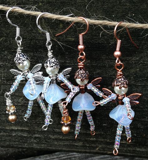 Bead People, Beaded Fairy, Glass Wings, Sugarplum Fairy, Special Earrings, Elf Fairy, Fairy Earrings, White Fairy, Beaded Angels