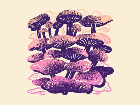 Purple Mushroom, Mushroom Illustration, Purple Color Palettes, Gradient Design, Learning Design, Stippling, Purple Color, Color Palette, Wall Canvas