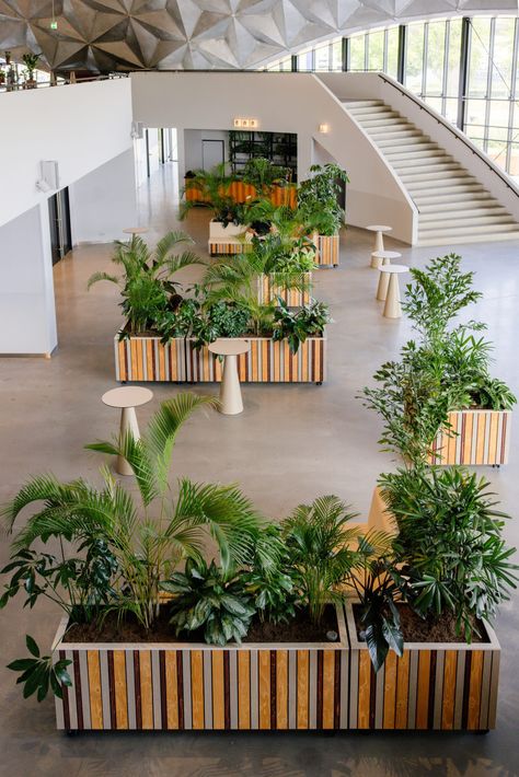 Moving island, a modular movable and circular planter for atria, offices and event spaces! #interiorgarden #indoorgreen #healthyworkplace #plants #greenoffice #greenoffice #circa Green Architect, Healthy Workplace, Green Office, Urban Furniture, Interior Garden, Urban Planning, Indoor Garden, Event Space, Garden Planters