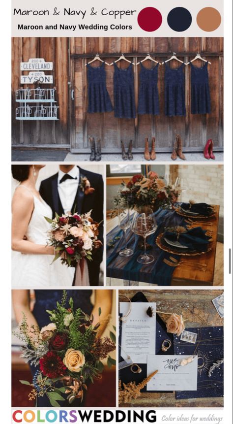 Navy Blue Copper Burgundy Wedding, Maroon And Navy Wedding, Copper Wedding Colors, Blue Place Settings, Navy Weddings, Top Wedding Colors, Navy Wedding Colors, Rusting Wedding, Holly Wedding