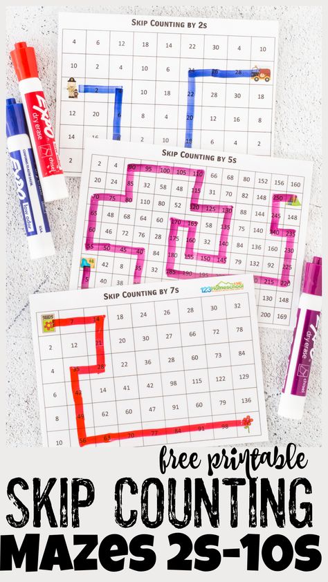 3rd Grade Math Groups, Skip Counting Mazes Free Printable, Counting By Fives Activity, Skip Count Activities, Counting By Twos Activities, Teaching Skip Counting, Grade 2 Maths Activities, Counting By 5's Kindergarten, Counting In 10s Activities