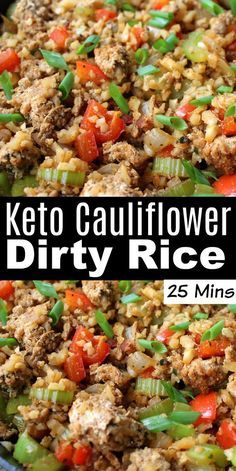 Cauliflower Dirty Rice, Keto Rice, Keto Cauliflower Rice, Dirty Keto, Cauliflower Rice Recipe, Keto Beef, Cauliflower Rice Recipes, Dirty Rice, Easy Cauliflower