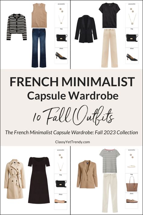 French Fall Outfits 2023, Classic Yet Trendy, Minimalist Luxury Fashion, Minimalist Fall Wardrobe 2023, Classy Yet Trendy 2023, French Minimalist Capsule Wardrobe, Classy Capsule Wardrobe 2023, Weekly Capsule Wardrobe, Minimalist Outfits Women Fall