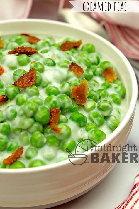 Creamed Peas - The Midnight Baker Easy Creamed Peas, Creamed Peas Recipe, Peas With Bacon, Creamed Peas And Potatoes, Thanksgiving Recipes Side Dishes Easy, Thanksgiving Veggies, Easy Skillet Dinner, Creamed Peas, Thanksgiving Side Dishes Easy