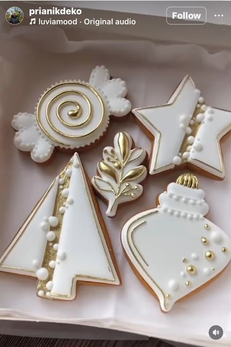 New Years Cookies Decorated, Iced Christmas Cookies, Christmas Sugar Cookies Decorated, Decorated Christmas Cookies, Cookies Decoradas, Gingerbread House Ideas, Winter Cookie, Ornament Cookies, Sugar Cookie Designs