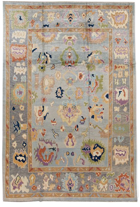 $7,970-Beautiful contemporary Turkish Oushak rug, hand knotted wool with a gold-bronze frame and blue field, multi-color accents in a multi medallion design. This rug measures: 9'1" x 13'6". Modern Colorful Rugs, Bronze Frame, Color Accents, Heriz Rugs, Knotted Carpet, Medallion Design, Oushak Rugs, Turkish Oushak Rugs, Rugs And Carpet