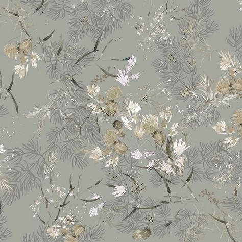 Powder Bath Wallpaper, Meadow Sage, Kelly Ventura, Meadow Wallpaper, Fabric Covered Walls, Farmhouse Wallpaper, African Pattern Design, Textile Prints Design, Forest Wallpaper