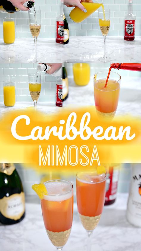 The Best Mimosa Recipe, Caribbean Brunch Ideas, Mimosa Ideas, Mimosa Table, Birthday Brunch Ideas, Mimosas Recipe, Vacation Cocktails, Pub Drinks, Bridal Brunch Food