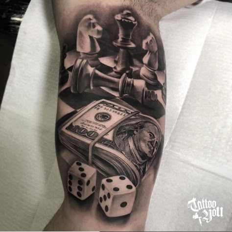 Mens Money Tattoos, Money Bands Tattoo, Tattoo Ideas For Men Money, Money Filler Tattoo, Money Counter Tattoo, Snake Money Tattoo, Stack Of Money Tattoo, Bingo Tattoos, Bankroll Tattoo