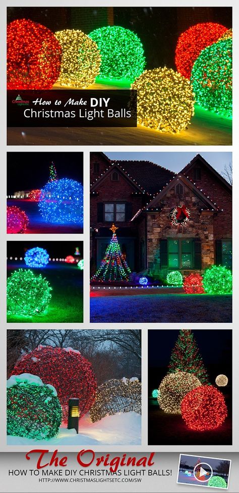 Christmas Light Balls, Light Balls Christmas, Outdoor Christmas Diy, Christmas Lights Outside, Diy Christmas Lights, Outside Christmas Decorations, Christmas Light Installation, Hanging Christmas Lights, Christmas Yard Decorations