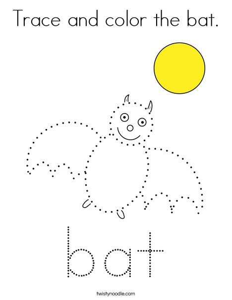 Trace and color the bat Coloring Page - Twisty Noodle Toddler Bat Activities, Bats Preschool Craft, Bat Craft For Preschoolers, Bat Worksheets For Preschool, Bat Crafts For Preschoolers, Bats Preschool Activities, Bat Crafts Preschool, Bat Worksheets, Bats Preschool