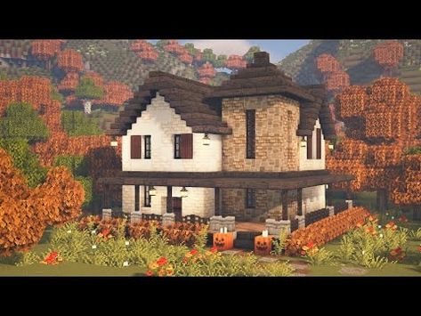 (6) Minecraft | How to build a Autumn House / Mizuno's 16 Craft - YouTube Minecraft Fall Builds, Minecraft Build House, Minecraft Halloween, House In Minecraft, Autumn House, Minecraft Aesthetic, Minecraft Inspiration, Minecraft Furniture, Minecraft Inspo