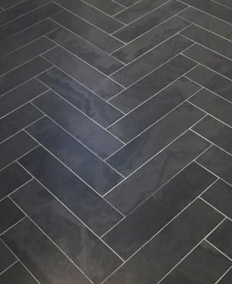 Slate Herringbone Tile Floor, Herringbone Tile Floor, Marble Tile Flooring, Secondary Bathroom, Black Slate Tiles, Herringbone Tile Floors, Luxury Bathrooms, Herringbone Tile, Flooring Store