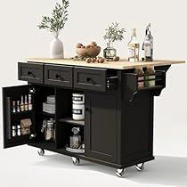 Kitchen Island With Drawers, Drop Leaf Kitchen Island, Cabinet Feet, Cabinet Spice Rack, Mobile Kitchen Island, Countertop Cabinet, Kitchen Island On Wheels, Large Storage Cabinets, Wood Countertop