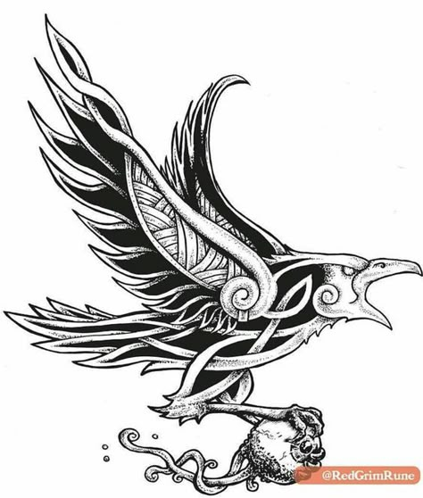 Raven Tattoo Design, Celtic Raven Tattoo, Raven Tattoo Meaning, Rabe Tattoo, Crow Tattoo Design, Bird Tattoo Meaning, Celtic Raven, Celtic Artwork, Art Viking