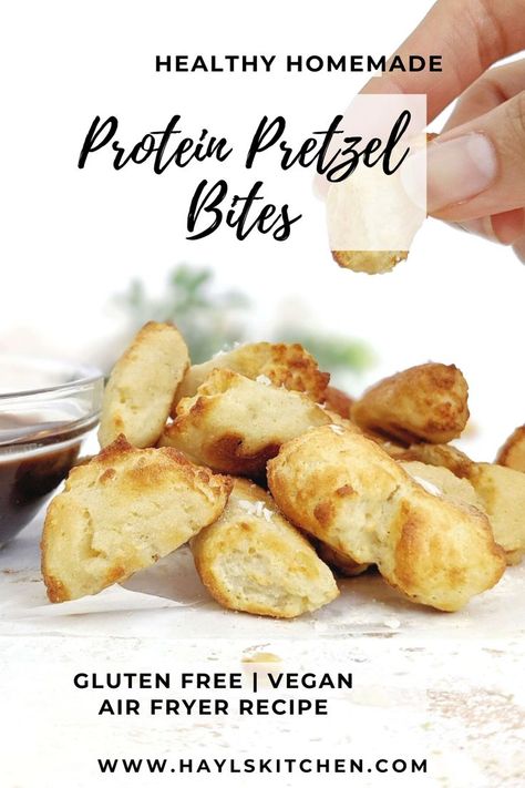 Protein Garlic Bread, Protein Pretzel Bites, Protein Snacks Air Fryer, Healthy Pretzel Recipe, Savory Protein Powder Recipes, Soy Protein Powder Recipes, Protein Powder Bites, Crunchy Healthy Snacks, High Protein Sourdough Recipes