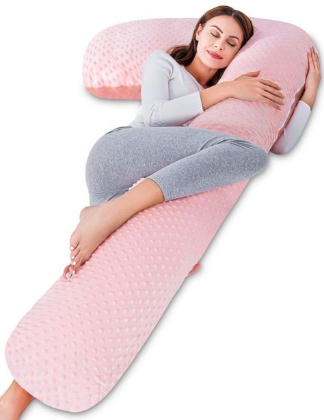 AngQi Pregnancy Pillows for Sleeping, L Shaped Body Pillows for Adults, 65-inch Maternity Pillow with Minky Dot & Velvet A/B Side Cover, Pink Pink Body Pillow, Baby Positioner Pillow, Pregnancy Care Package, Maternity Products, Pregnancy Pillow Pattern, Pregnant Pillow, U Shaped Pillow Pregnancy, Pillows For Sleeping, Maternity Pillow