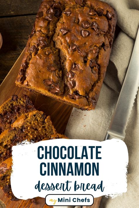 This Chocolate Cinnamon Bread is a delicious combination of sweet chocolate, chocolate chips and savory cinnamon. It makes a wonderful moist chocolate dessert bread and is a luxurious treat for Thanksgiving or Christmas dinner. Chocolate Milk Bread, Chocolate Chip Sweet Bread, Chocolate Cinnamon Bread, Easy Chocolate Bread, Double Chocolate Zucchini Muffins, Festive Bread, Cinnamon Desserts, Dessert Breads, Cinnamon Bread Recipe