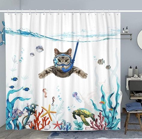 Cat Bathroom, Rose Shower Curtain, Cat Shower Curtain, Wooden Bath, Cotton Shower Curtain, Nautical Bathrooms, Modern Bathroom Decor, Shower Curtain Set, Curtains With Rings