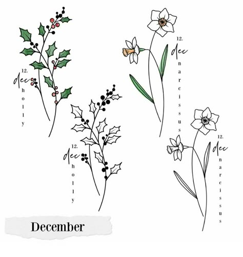 Birth Month Flower December, December Birth Flower Spine Tattoo, December Birth Flower Drawing, Flower Tattoo With Date Stem, December Flower Drawing, December Tattoo Ideas Birth Month, Flower Tattoo Ribcage, Jdm Tattoo, December Tattoos Ideas