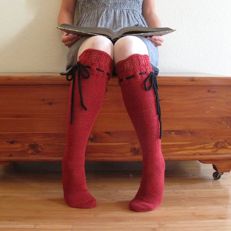 Knee High Socks Classic Red Lace with Black by pinkcandystudio, $95.00 No Sew Upcycle, Calf High Socks, Nerdy Chic, Diy Scarves, Socks Thigh High, Jackie Burkhart, Shoe Photography, Tied Hands, Rainbow Socks