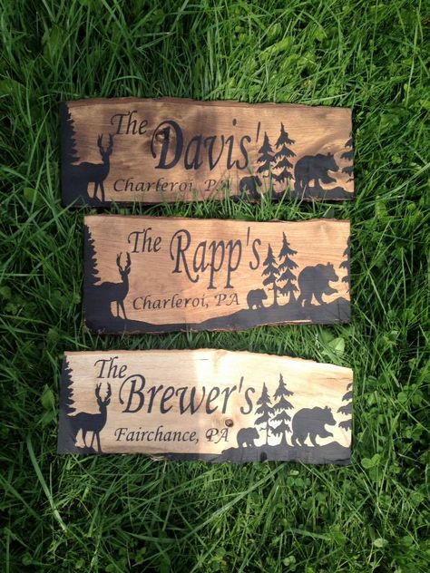 Personalized Camp Sign by RusticRoughCut on Etsy Wood Cabin Signs, Camping Signs Personalized, Campsite Signs, Deer Signs, Deer Camp, Bear Signs, Cabin Signs, Camping Signs, Wood Burning Crafts