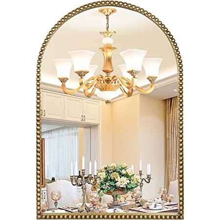 Delta Champagne Bronze, Gold Vanity Mirror, Wall Mount Mirror, Arched Wall Mirror, Large Bathroom Mirrors, Beaded Frame, Arched Wall, Arch Shape, Mirror For Bathroom