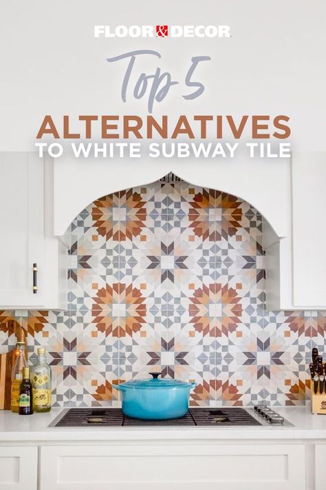 Tile And Backsplash Combinations, Quilted Tile Backsplash, Kitchen Backsplash Focal Point Stove, Kitchen Backsplash Designs Tile, Bohemian Backsplash Kitchen, Stove Top Backsplash Ideas, Colored Backsplash With White Cabinets, Rustic Tile Kitchen Backsplash, Trendy Kitchen Backsplash Tile