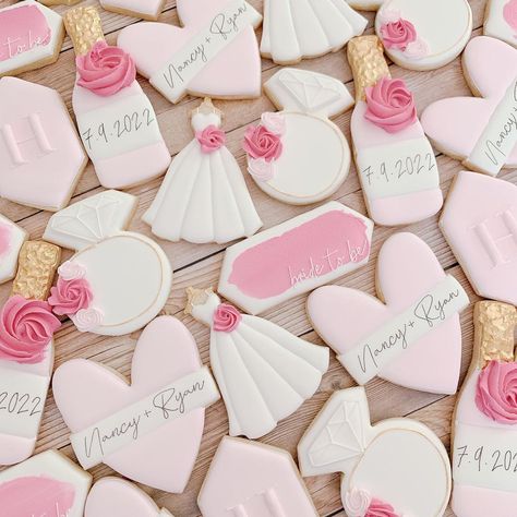 White And Pink Bridal Shower Decor, Pastel Pink Bridal Shower Ideas, Hot Pink Bridal Shower Cookies, Pink Bridal Shower Desserts, Blush And Bashful Bridal Shower Ideas, Pink Theme Bridal Shower Ideas, Bridal Shower Themes Pink, Pink Themed Bridal Shower Ideas, Pretty In Pink Bridal Shower Theme