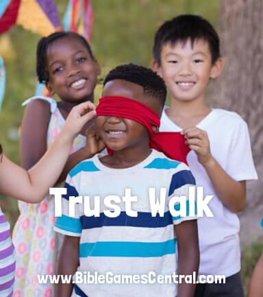 Trust Walk Activity, Bible Outdoor Games, Blindfold Obstacle Course, Bible Obstacle Course, Blindfolded Games For Kids, Games About Faith, Blindfold Games For Kids, Trust Games For Kids, Bible Games For Youth