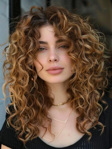 Medium To Long Curly Haircuts, Wavy Long Shag, Coupe Curly Hair, Long Curly Hair Fringe, Curly Haircut Ideas Medium, Natural Curly Hair Color Ideas, Trendy Haircuts For Curly Hair, Curly Girl Haircut, Curly Wavy Haircut