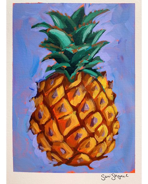 Sari Shryack, Not Sorry Art, Pineapple Painting, Swan Painting, Oil Painting Gallery, Watercolor Pineapple, Lemon Painting, Gold Art Painting, Apple Painting