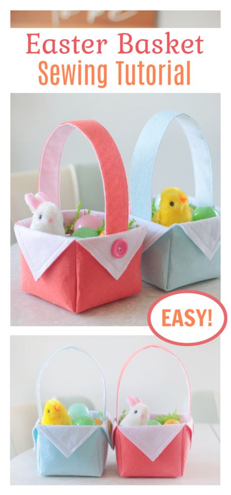 Make Easter Baskets Diy, Diy Small Easter Baskets, Easy Easter Baskets To Make, Easy Diy Easter Baskets, Diy Mini Easter Baskets, How To Make An Easter Basket, Sewing Easter Baskets Free Pattern, Homemade Easter Basket Ideas, Felt Basket Diy Free Pattern