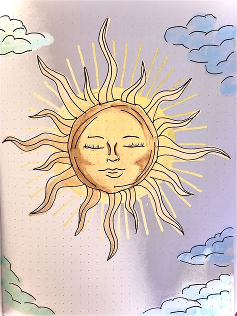 Sun Moon Tattoo Watercolor, Sun With Face Painting, Sun Drawing Aesthetic, Aesthetic Sun Drawing, Sun Face Drawing, Sun Drawing Design, Sun Drawings, The Sun Drawing, Sun Sketch