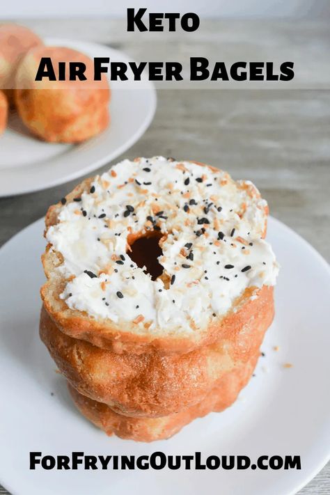 These Keto Air Fryer Bagels are the perfect, low carb way to start your morning! Quick, easy and filling, this recipe will quickly become one of your go-to favorites! | forfryingoutloud.com Air Fryer Bagels, Zucchini Tortilla, Air Fryer Recipes Keto, Keto Air Fryer, Medicine Tips, Keto Bagels, Air Fryer Recipe, Keto Breads, Food Addict