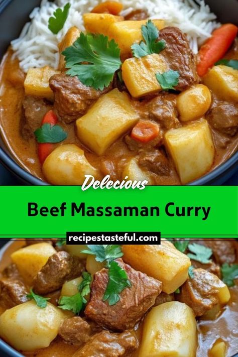 A rich and aromatic Thai-inspired curry made with tender beef, coconut milk, and a blend of spices, served with hearty vegetables. Massaman Curry Recipe, Thai Beef Curry, Beef Massaman, Beef Massaman Curry, Massaman Curry Paste, Beef Curry Recipe, Thai Beef, Massaman Curry, Beef Curry