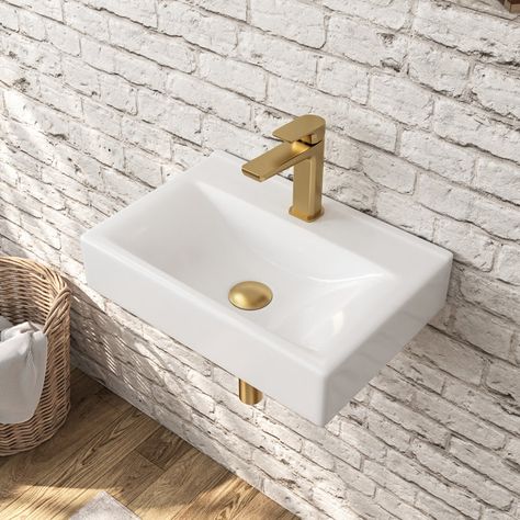 DeerValley DV-1WS0128 18'' White Ceramic Rectangular Wall Mount Bathroom Sink | Wayfair Floating Bathroom Sink, Rectangular Vessel Sink, Wall Hung Sink, Floating Sink, Wall Mount Sink, Small Sink, Wall Mounted Sink, Wall Mounted Bathroom Sink, Bathroom Inspiration Decor