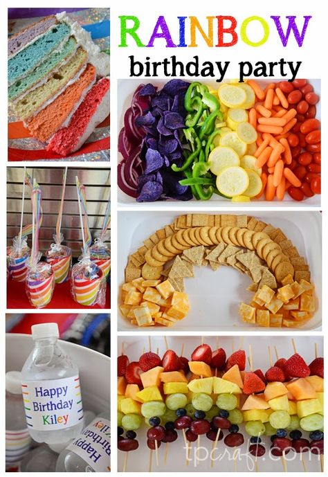 TPcraft.com: Rainbow Party Rainbow Sparkle Birthday Party, Veggie Rainbow, Rainbow Kids Party, Rainbow Party Food, Rainbow Birthday Party Decorations, Rainbow Veggies, Kids Birthday Party Food, Rainbow Themed Birthday Party, Birthday Party At Park