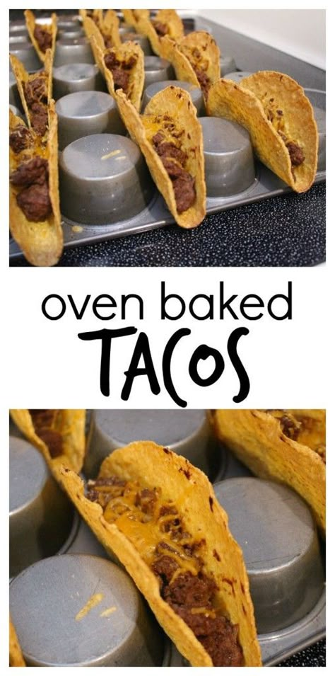 Make the crispiest oven baked tacos by flipping over your muffin pan--- and filling them with simple ingredients like lean ground beef and shredded cheese. @MomNutrition Pan Taco Bake, Taco In Muffin Pan, Ground Beef In Muffin Pan Recipe, Bake Taco Shells In Oven, Taco Cups With Tortillas Muffin Tins Ground Beef, Oven Baked Tacos, Oven Tacos, Baked Tacos, Mom To Mom