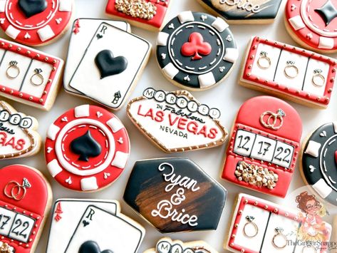 Vegas Engagement Party, Vegas Themed Bridal Shower Ideas, Vegas Bridal Shower Theme, Lucky In Love Cookies, Bachelorette Party Casino, Vegas Cookies, Lucky In Love Casino Bachelorette Party, Vegas Themed Cookies, Las Vegas Party Theme Zazzle