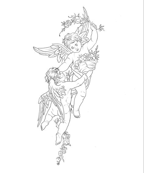 Angle Tattoo Women, Cherub Tattoo Designs, Angle Tattoo, Underarm Tattoo, Line Tattoo Ideas, Cherub Tattoo, Traditional Tattoo Designs, Cool Tattoo Drawings, Small Pretty Tattoos